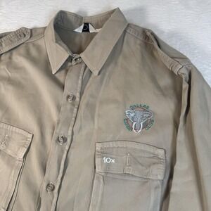 10X Shirt Mens XL Beige Long Sleeve Dallas Safari Club Hunting Button Up